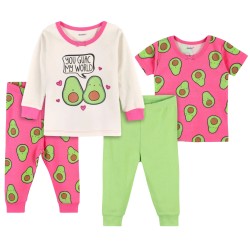 Gerber Set de Pijamas 4 piezas 2 polos, 2 pantalones Diseño de Paltas para niña de 3 Años