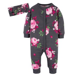 Gerber Set de 2 piezas Enterizo y Vincha con Diseño de Flores de Jardín para bebé niña de 9 a 12 meses