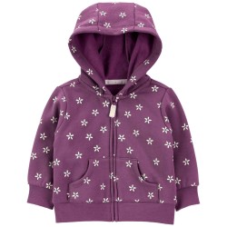 Carter's Chompa con Capucha Morada Diseño Floral para Bebé Niña de 6 a 9 Meses