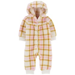 Carter's Enterizo con Capucha de Sherpa a Cuadros para Bebé Niña de 3 a 6 meses