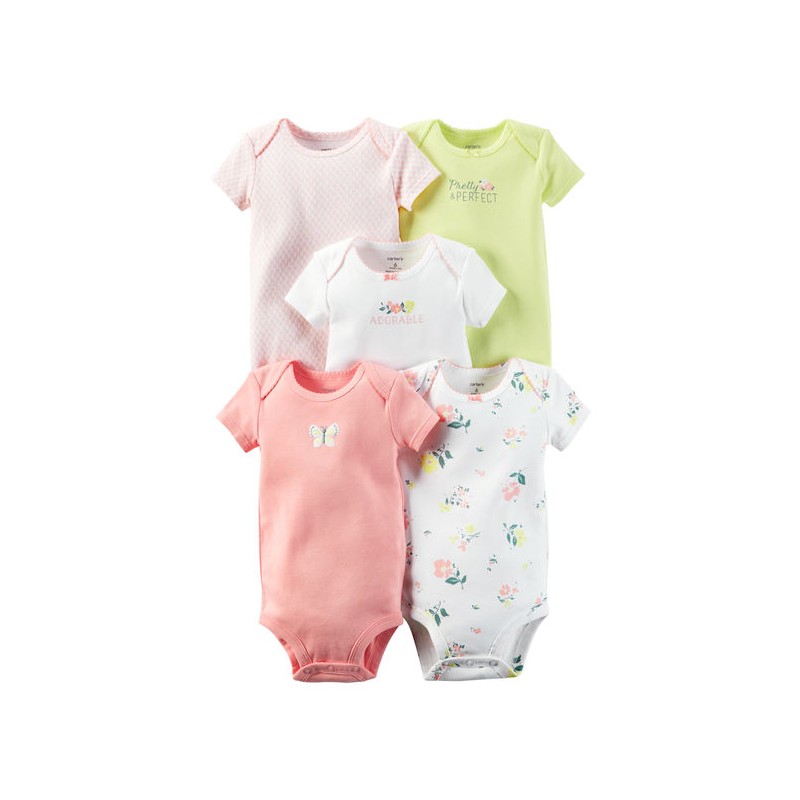 Carters Pack 5 Enterizos Coleccion Baby Little Layette Manga Corta Para Bebe Nina 100 Algodon De 6 A 9 Meses